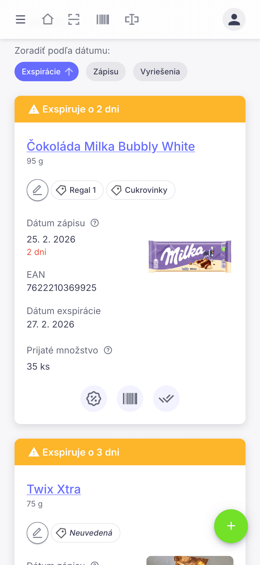 Záruky.sk - prehľad exspirácií v aplikácii